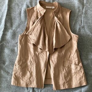 Tan Sleeveless Vest with Ruffle Detail